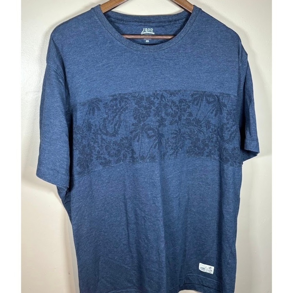IZOD Saltwater Mens XXL Blue Heather Tropical Floral Graphic T-Shirt Relaxed Fit